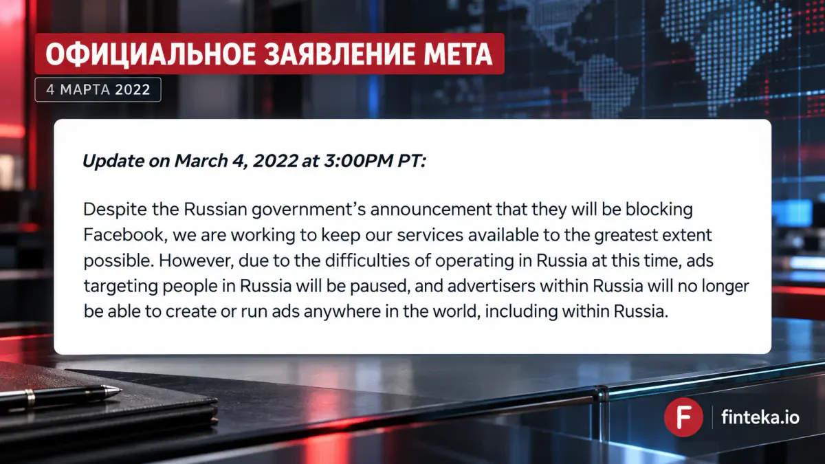 Официальное заявление Meta от 4 марта 2022: ограничения рекламы для России